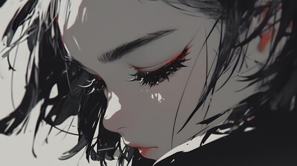 Fototapeta premium Anime Girl with Red Eyeshadow.