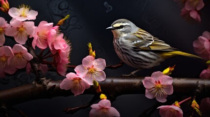 Fototapeta premium a grey and yellow bird sitting on the branch