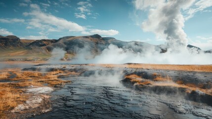 Fototapeta premium Geothermal Energy: Utilizing heat from the Earth's interior to generate electricity or provide direct heating. A renewable and reliable energy source with low environmental impact. 