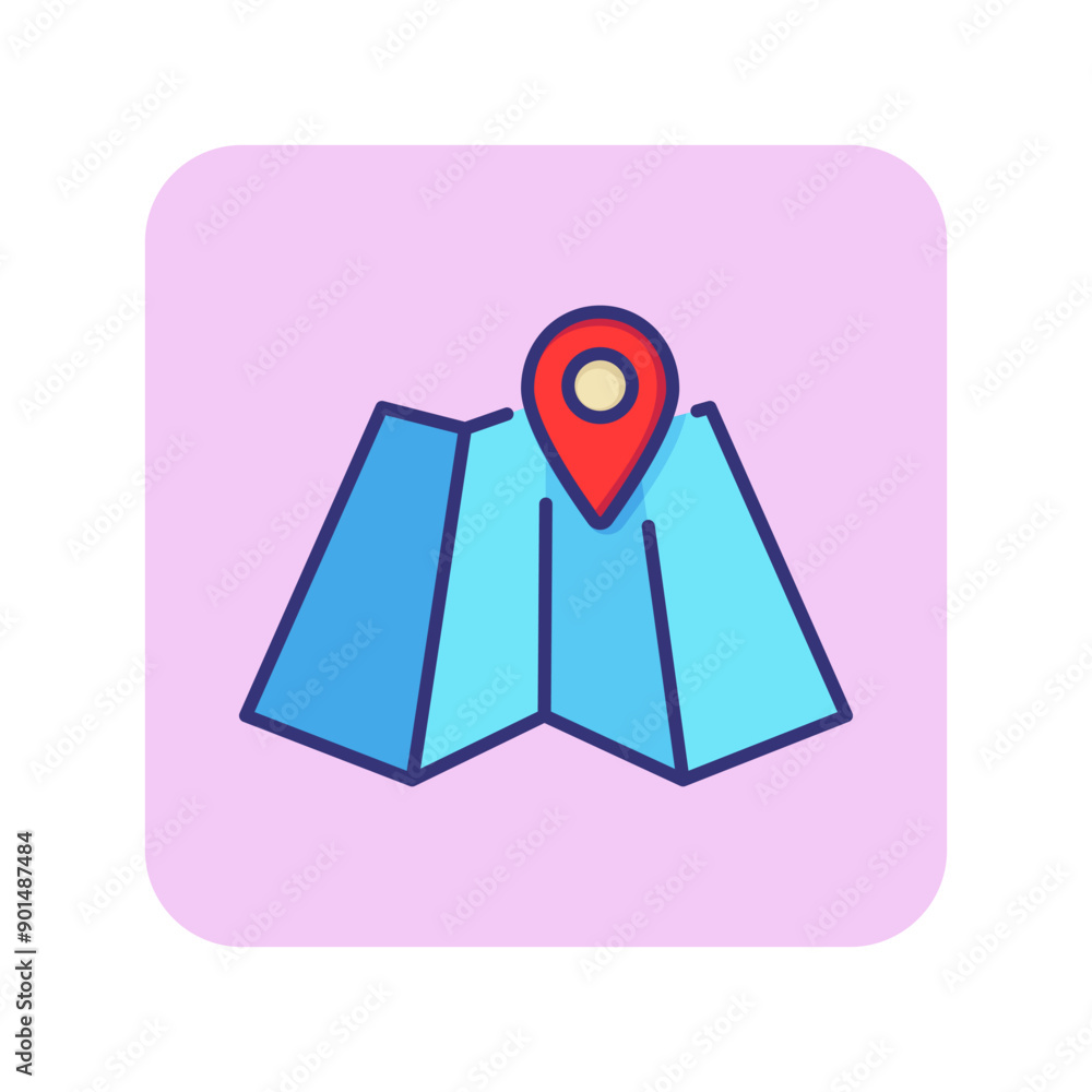Poster map line icon. paper, pin, mark pointer. navigation concept. can be used for topics like location, a