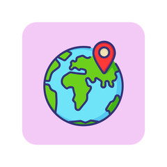 Globe with destination line icon. Location, globe, journey. Navigation concept. Vector illustration can be used for topics like travel, tourism, cartography