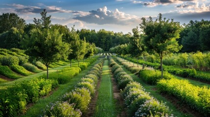Obraz premium Agroforestry: Combining trees and shrubs with crop cultivation, this technique enhances land productivity, promotes ecological balance, and improves soil and water conservation.