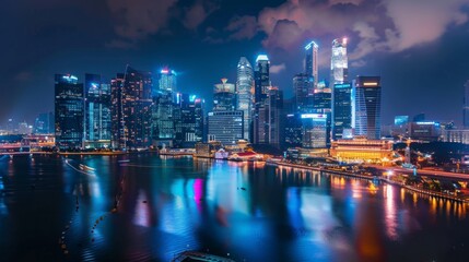 Fototapeta premium Night Cityscape of Singapore Central Business District