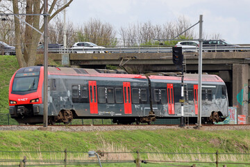 Naklejka premium R-Net train between gouda and alphen aan den Rijn at Moordrecht