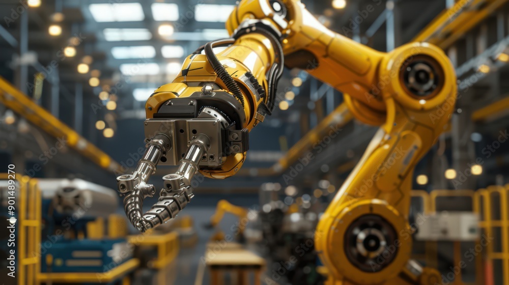 Poster showcase the role of robots in a factory producing aerospace components, emphasizing the precision a