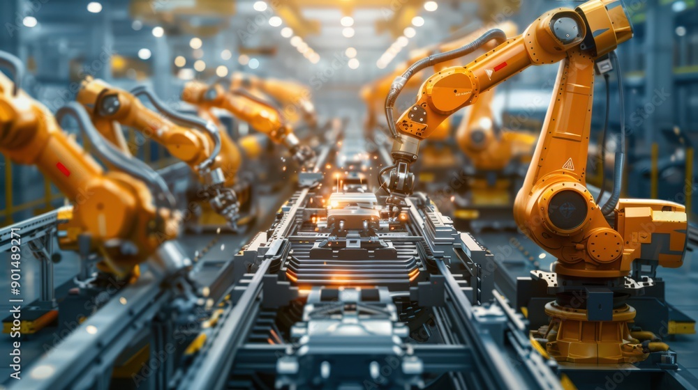 Poster showcase the role of robots in a factory producing aerospace components, emphasizing the precision a