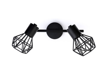 Black wall lamp isolated on white background.