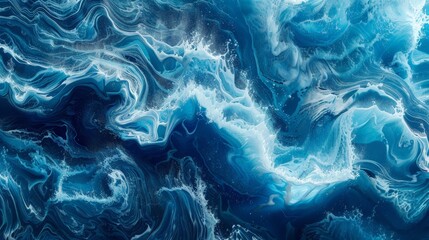 Ocean Waves Abstract in Swirling Blue Shades