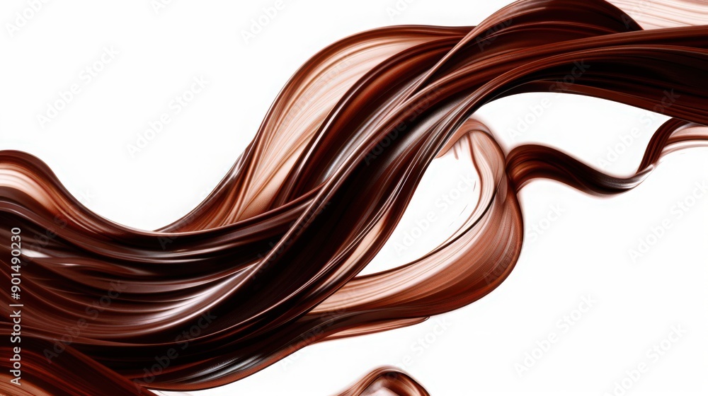 Fototapete smooth, flowing lines of chocolate intertwine on a pristine white background, creating an elegant an