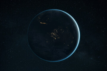 Beautiful night planet Earth with continent Australia. Business and communication, concept. Amazing...