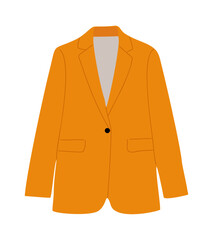 Casual fashion jacket, female wearing. Stylish orange blazer, women clothes. Trendy feminine apparel in modern style. Flat vector illustration isolated on transparent background.