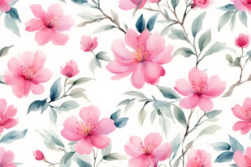 Fototapeta premium Watercolor Chinese pink flowers on white background, AI Generated