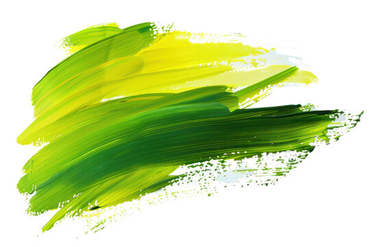 dynamic brush strokes in vibrant green and yellow hues isolated on transparent background