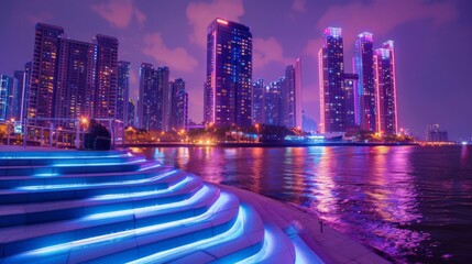 Fototapeta premium Futuristic Urban Waterfront at Night
