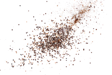 scattered black ground pepper, spice flying isolated on transparent background