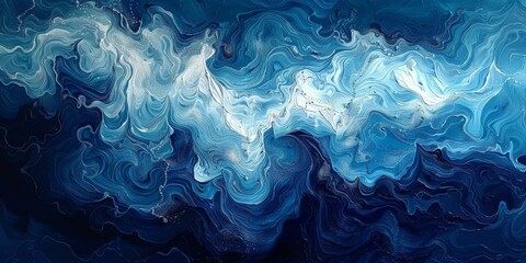 Obraz premium Ocean Waves Abstract in Swirling Blue Shades