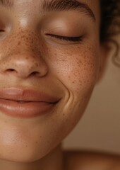 Fototapeta premium Woman happy with no makeup skin hairstyle forehead.