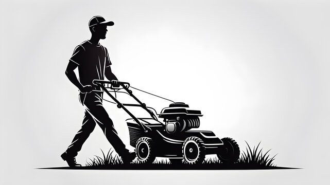 recommend clip art: Lawn mower logo on white background. Generative AI