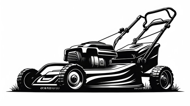recommend clip art: Lawn mower logo on white background. Generative AI