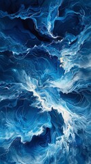 Obraz premium Ocean Waves Abstract in Swirling Blue Shades