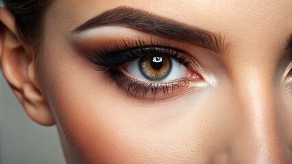 Fototapeta premium Natural eyelid transformation showcased in close-up, contrasting soft, bare skin with precise, elegantly defined eyeliner, highlighting the power of subtle beauty enhancements.