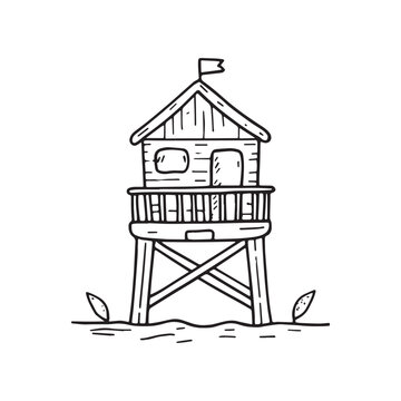 black and white lifeguard tower sketch clip art preview
