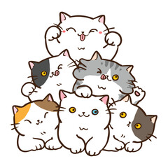 Vector Illustration of Cute Cartoon Cat Pile on Isolated Background