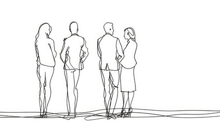 pencil line drawing of businesspeople talking on white background