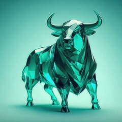 Obraz premium Vibrant Geometric Bull Sculpture in a Stunning Teal Color Scheme for Contemporary Art Lovers
