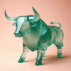 Fototapeta premium Unique Glass Bull Sculpture: A Modern Art Piece Ideal for Contemporary Decor and Aesthetic Appeal