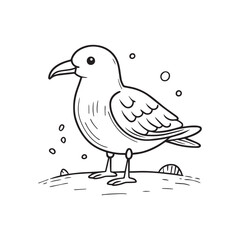 Simple drawing of a seagull on the sand