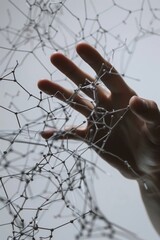 Close-up of human hand and neural network