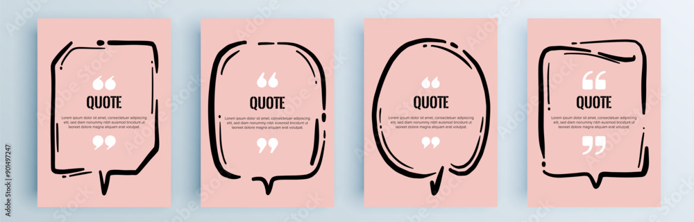 Aufkleber quote frames blank templates set. text in brackets, citation empty speech bubbles, quote bubbles. te