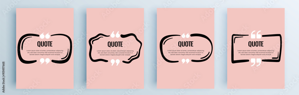 Poster quote frames blank templates set. text in brackets, citation empty speech bubbles, quote bubbles. te