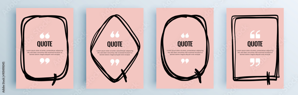 Poster quote frames blank templates set. text in brackets, citation empty speech bubbles, quote bubbles. te