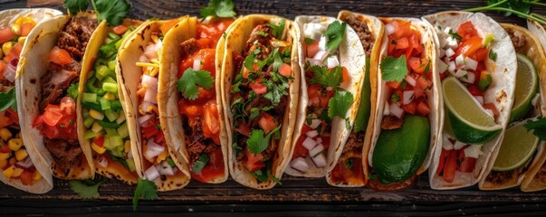 A vibrant display of delicious tacos filled with fresh ingredients, perfect for food lovers and culinary enthusiasts.