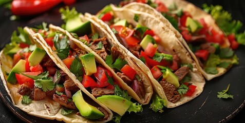 Delicious taco filled with fresh vegetables and savory meat, served on a rustic plate, perfect for food lovers and culinary enthusiasts.