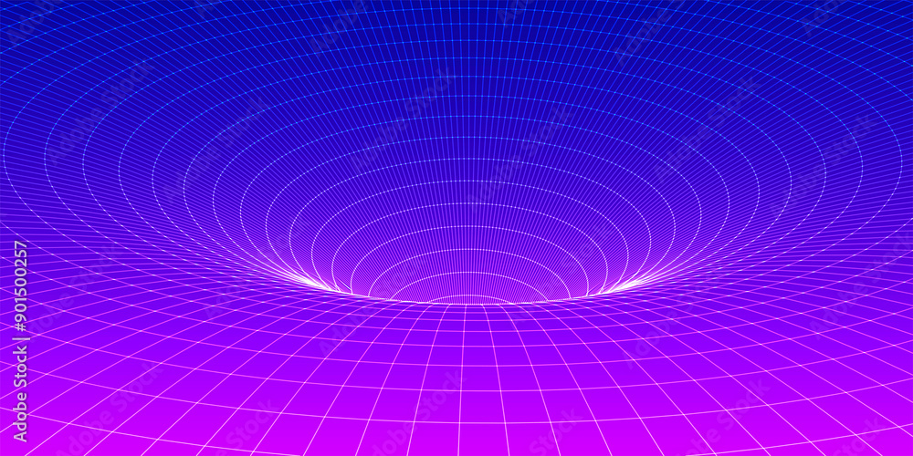 Poster abstract wireframe 3d tunnel. perspective mesh background texture. mesh model of a wormhole, vortex.