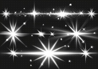 The effect of white sparks glittering in light. Modern sparkles on transparent background. Abstract Christmas pattern. Sparkling magic dust particles.