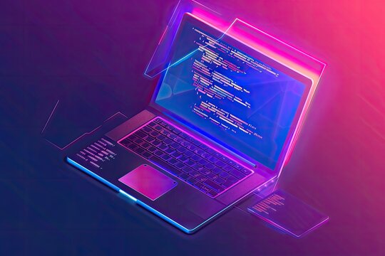 Software, web development, programming concept. Abstract Programming language and program code on screen laptop