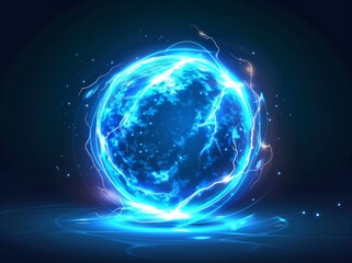 Obraz premium The lightning strike effect is placed realistically on a transparent background. The sphere is surrounded by an electric energy flash and nerve impulses are coming out in a different pattern, as