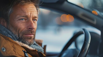 Obraz premium Man Driving in Winter