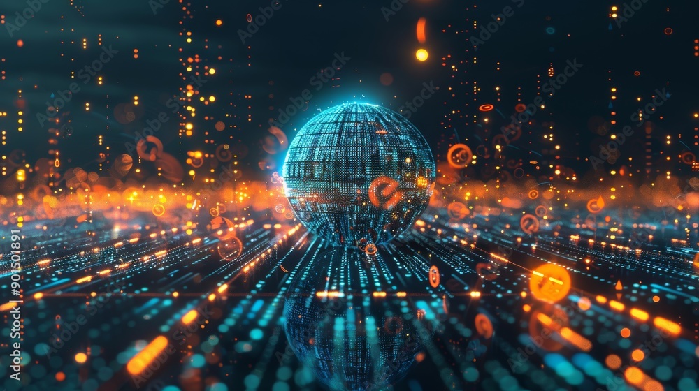 Poster the future of cyber technologies in digital space metaverse 3d rendering background, smart strategy 