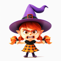Angry Cartoon Witch with Orange Hair and Plaid Dress