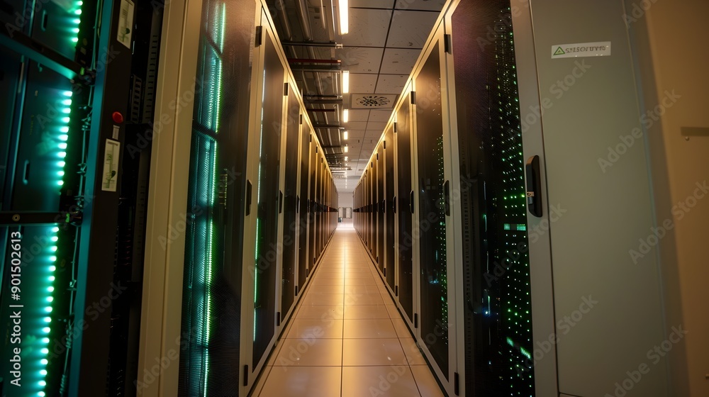 Aufkleber futuristic data center hallway with advanced server and cooling infrastructure
