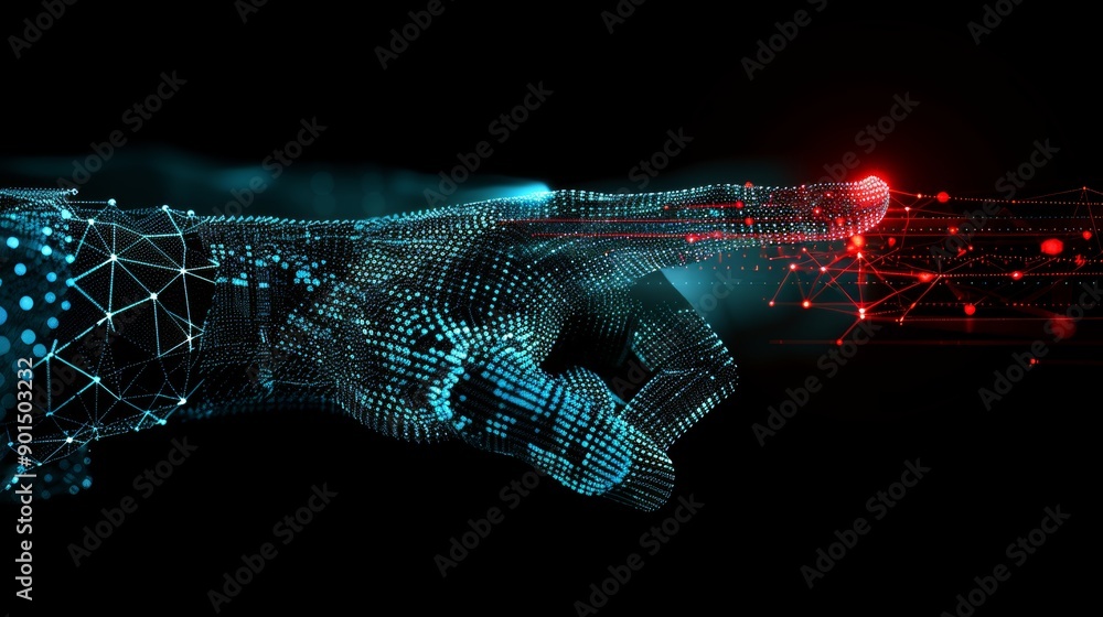 Poster a digital cyber world with an abstract blue background and a graphic user interface on top of it