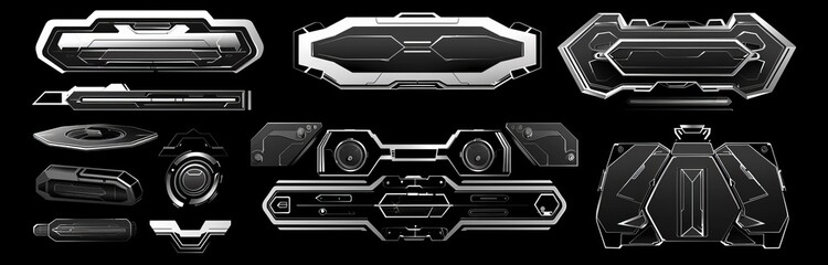 Circle Abstract digital technology UI/UX Futuristic HUD, FUI, Virtual Interface. Callouts and frames in Sci-Fi style. Bar labels and call boxes in futuristic layouts.