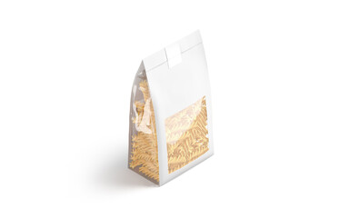 Blank white paper transparent pack with fusilli pasta mockup, isolated