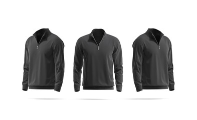 Blank black quarter zip sweater mockup, front and side view © Alexandr Bognat