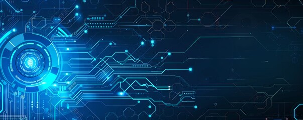 Background with a circuit board in light and dark blue.